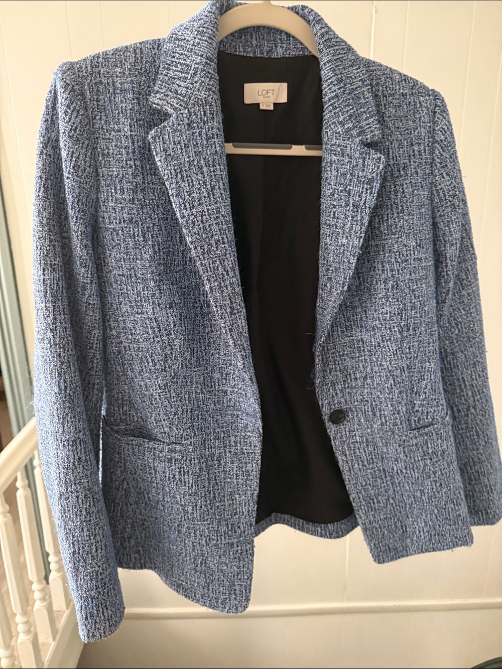 LOFT Light Blue Textured Tweed Blazer